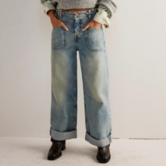 We The Free Denim - We the Free Palmer Cuffed Jeans,Size 30, Blue,Light blue,Washed Denim, wide leg